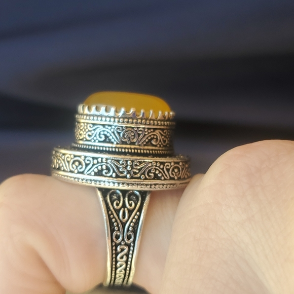 New Amazing Baltic Amber Egg Yolk 925 Silver Statement Ring. - Picture 14 of 16